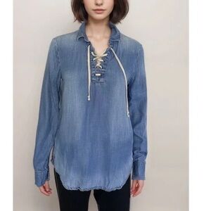 Cloth & Stone Anthropologie Chambray Tie Front Long Sleeve Top